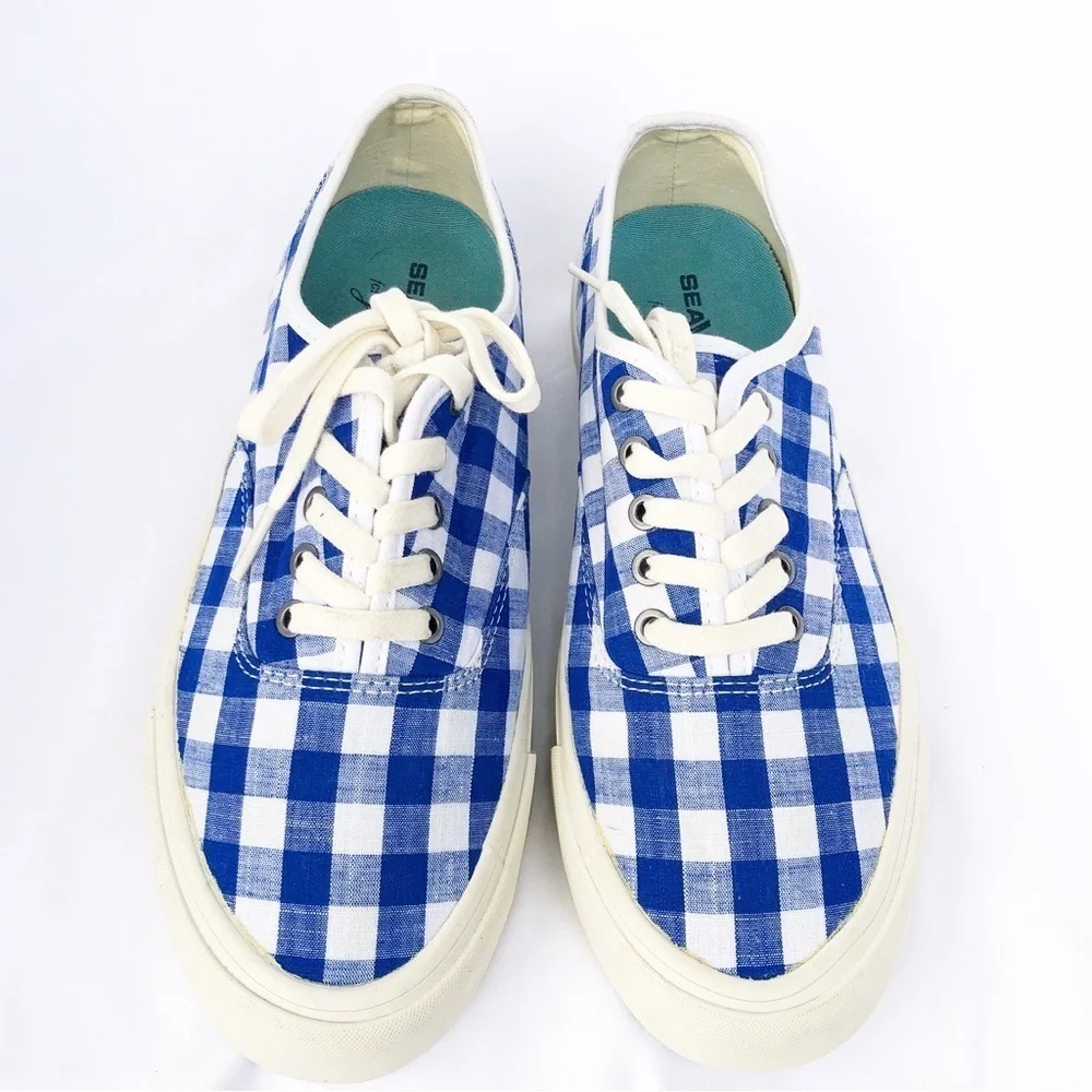 J.CREW x SEEVEES | BLUE & WHITE GINGHAM SNEAKERS SIZE 8.5